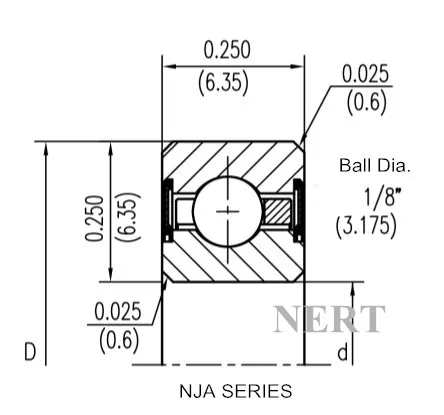 NJA(Φ6.35mm)薄壁密封深溝球軸承剖面